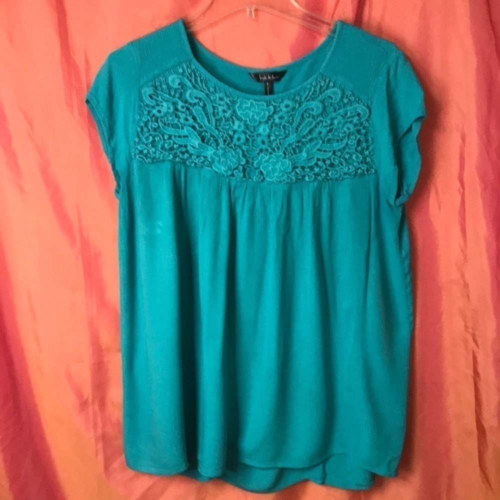 NICOLE Miller Women’s Tunic Top Teal Embroidered Size L Sleeveless Lightweight